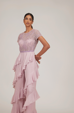 Load image into Gallery viewer, Beaded Ruffle Jumpsuit With Sleeves &amp; Belt

