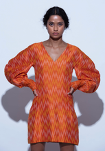 Load image into Gallery viewer, Silk Ikat Textured balloon Sleeve Mini Dress
