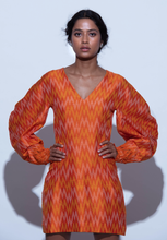 Load image into Gallery viewer, Silk Ikat Textured balloon Sleeve Mini Dress
