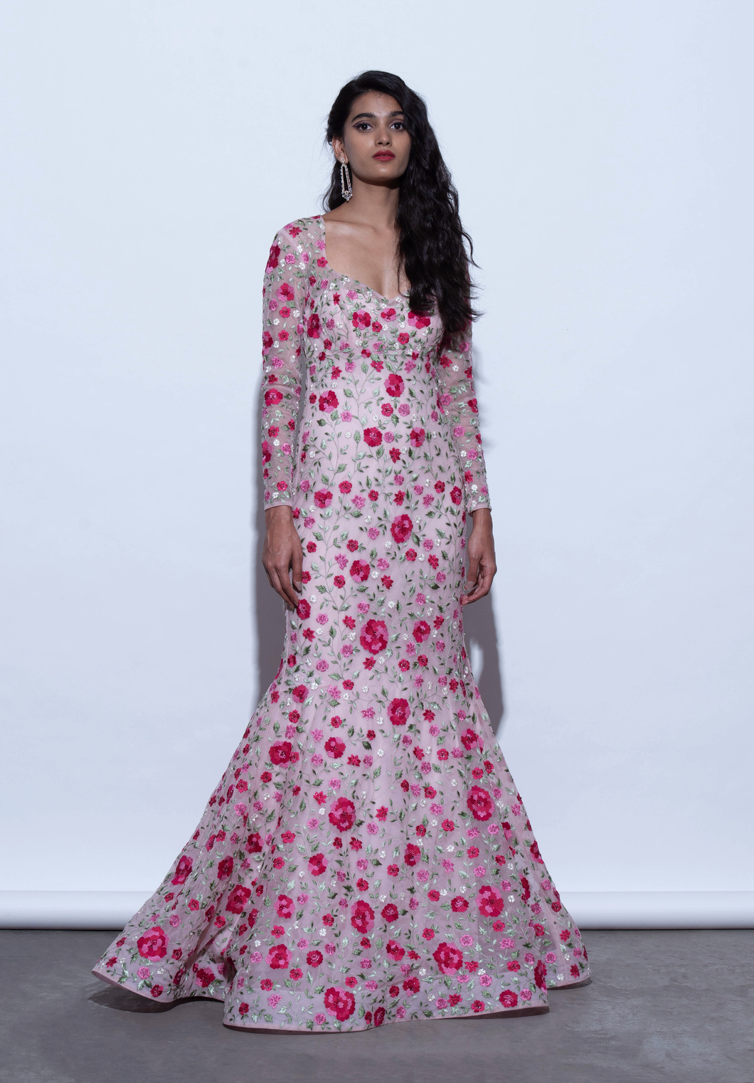 Floral Emb. Fishtail Gown