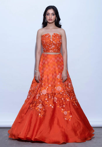 Buy Orange Bandeau Ruffle Dress For Women by Shriya Som Online at