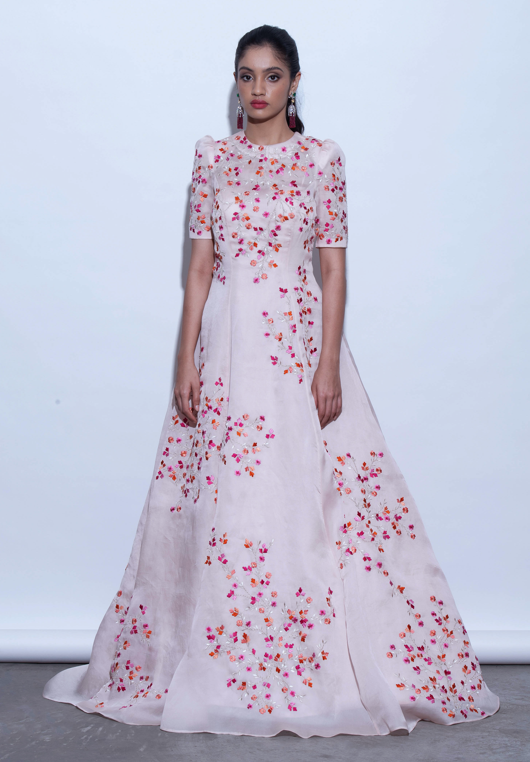 Jewel Neck Floral Gown