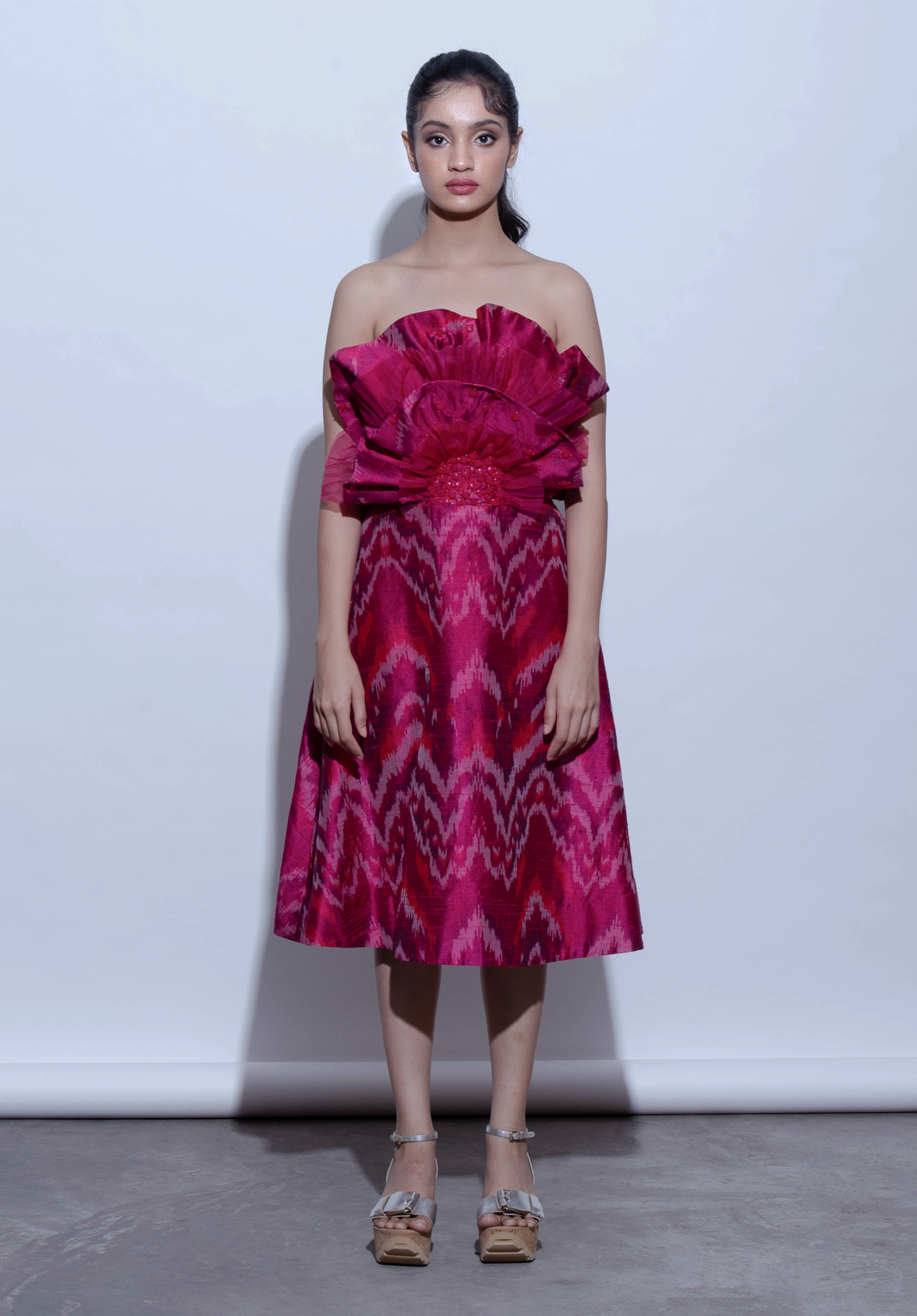 Ikat 3D Flower Fit and flare Dress
