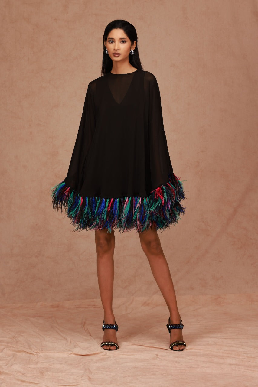 Kaftan Mini Dress with Feathers
