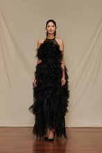 Load image into Gallery viewer, Halter Feather Ruffle Dress with Belt
